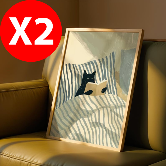 x2 Cat Reading Print (PDF Download)